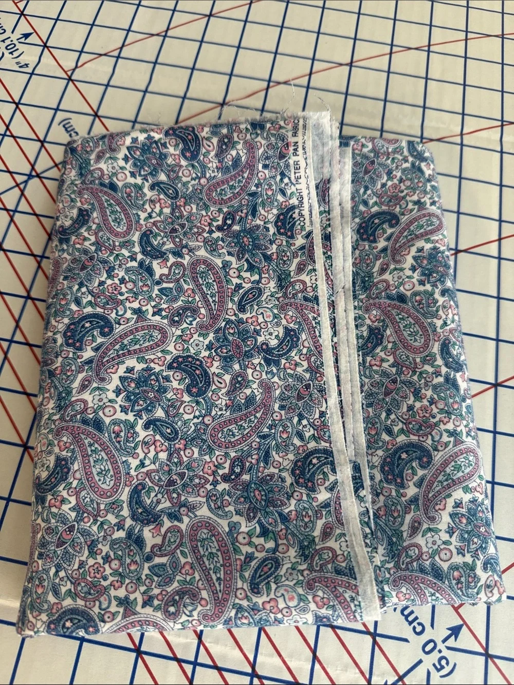 Vintage Peter Pan Fabrics Paisley Floral Cotton Fabric 1 3/4 Yards x 44”
